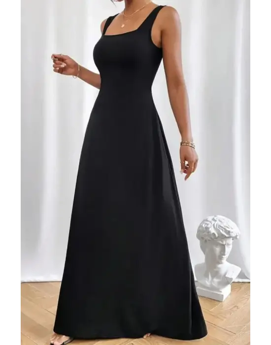 Kadın Askılı U Yaka Janjan Krep Elbise