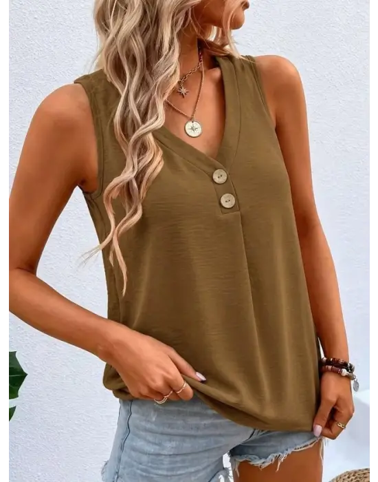 Kadın Askılı V Yakalı Düğmeli Aerobin Bluz