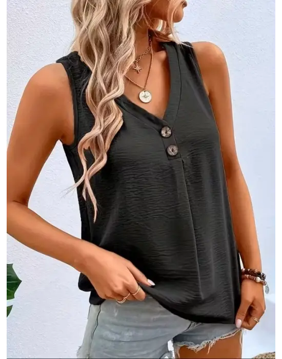 Kadın Askılı V Yakalı Düğmeli Aerobin Bluz