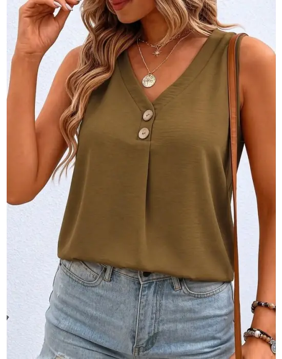 Kadın Askılı V Yakalı Düğmeli Aerobin Bluz