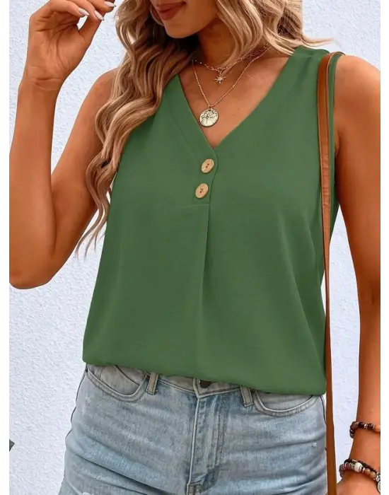 Kadın Askılı V Yakalı Düğmeli Aerobin Bluz