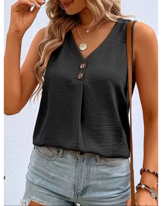 Kadın Askılı V Yakalı Düğmeli Aerobin Bluz