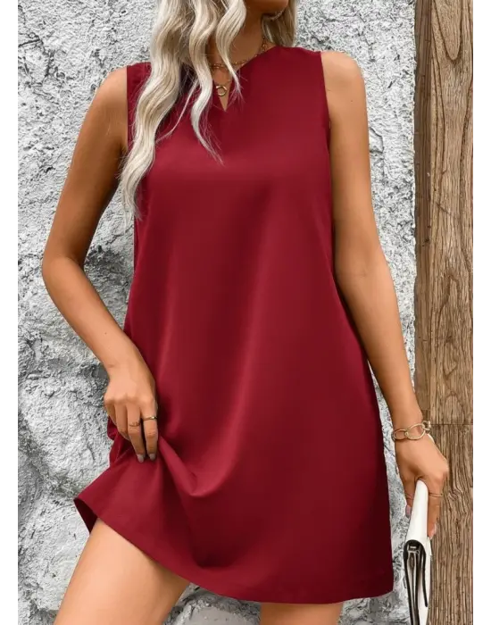 Kadın Askılı V Yakalı Geniş Kesim Detaylı Kısa Janjan Krep Elbise