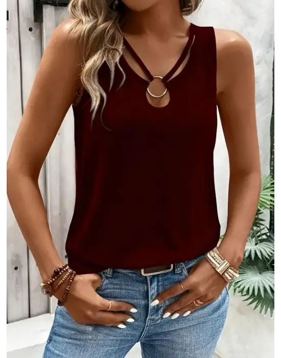 Omarı Halka Detaylı Askılı Viskon Bluz