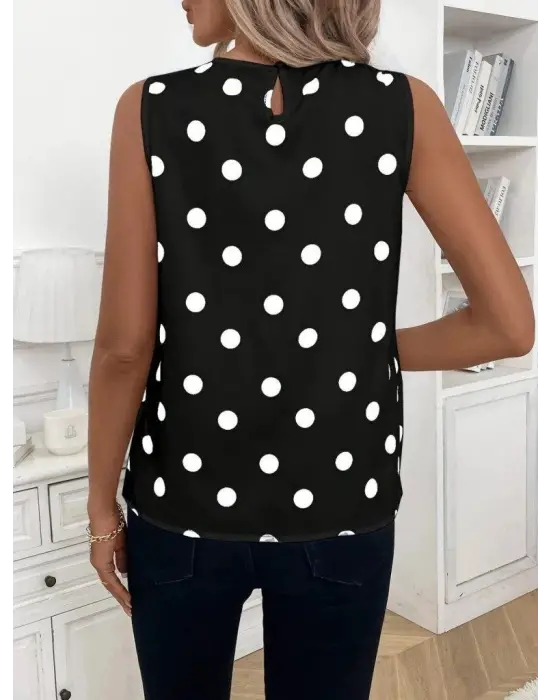 Kadın Askılı Yakası Büzgülü Puantiyeli Atlas Bluz