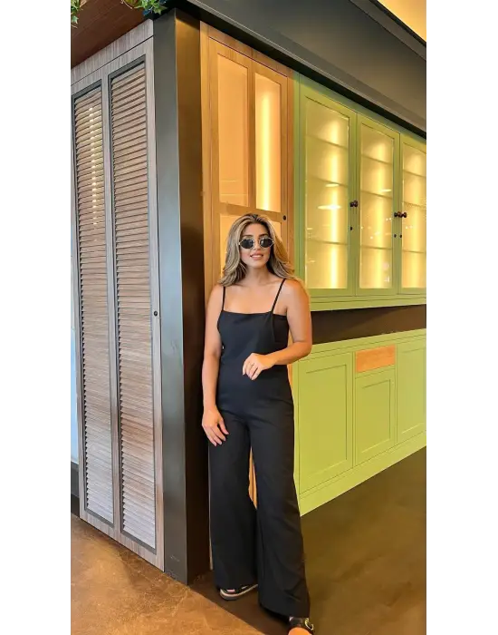 Kadın Askılı Yandan Fermuarlı Geniş Paçalı Valencia Tulum