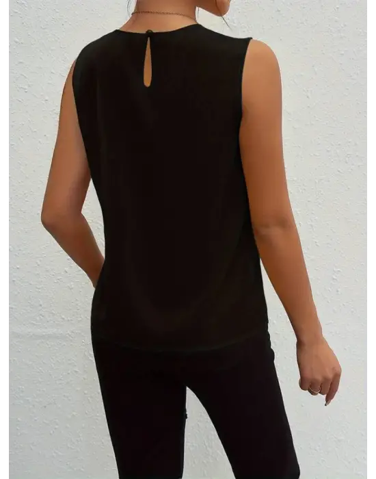 Kadın Askılı Yuvarlak Büzgü Yaka Sandy Bluz