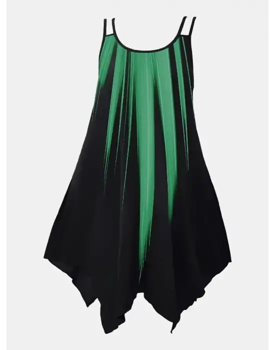 Kadın Askılı Yuvarlak Yaka Asimetrik Detaylı Desenli Süprem Elbise