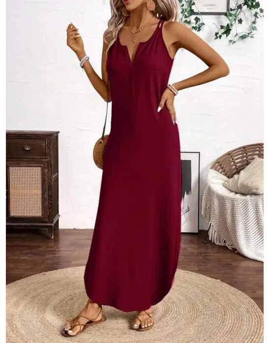 Omarı Asimetrik Detaylı Kadın Askılı Elbise