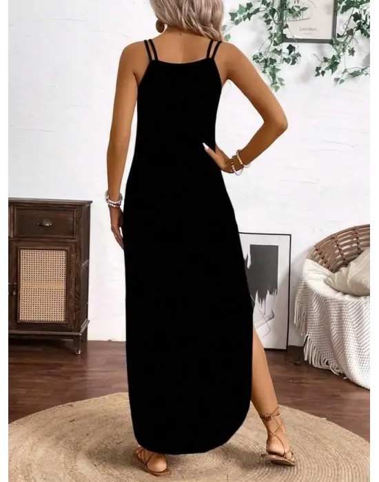 Omarı Asimetrik Detaylı Kadın Viskon Elbise