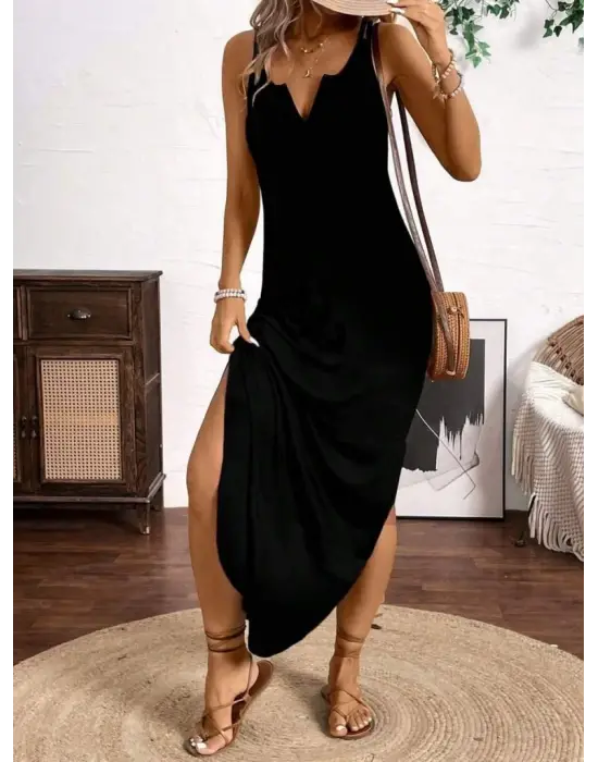 Omarı Asimetrik Detaylı Kadın Viskon Elbise