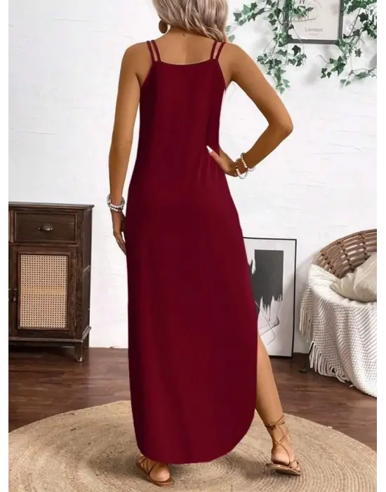 Omarı Asimetrik Detaylı Kadın Askılı Elbise