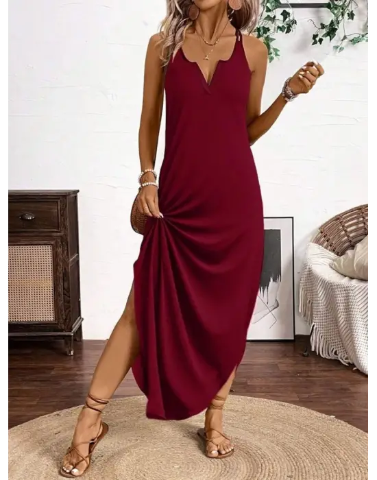 Omarı Asimetrik Detaylı Kadın Askılı Elbise