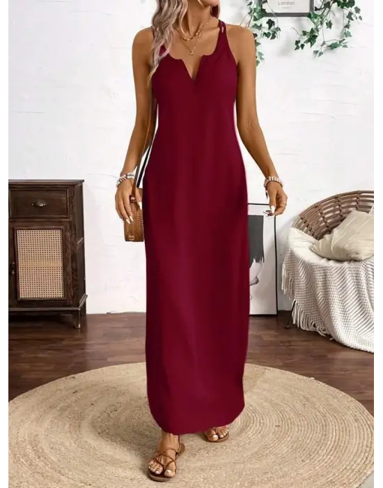 Omarı Asimetrik Detaylı Kadın Askılı Elbise