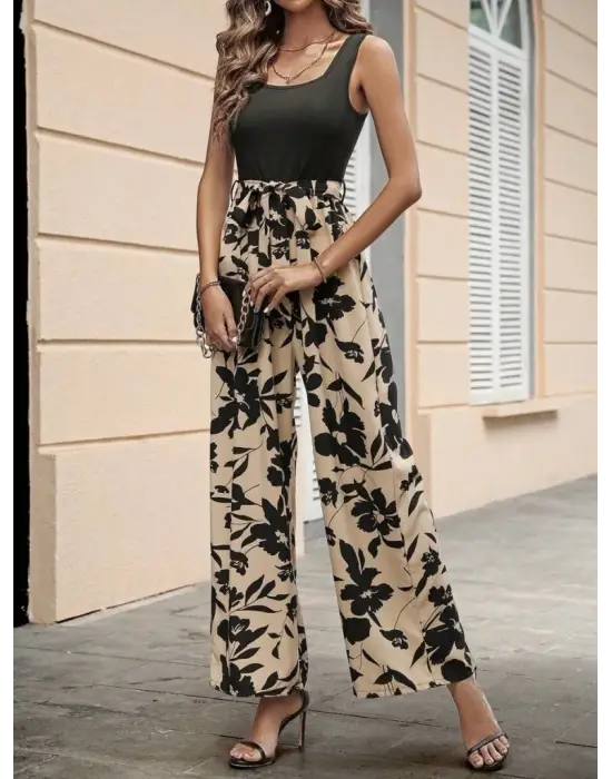 Kadın Askılı Yuvarlak Yaka Beli Kuşaklı üst Viskon Alt Dalgıç Tulum