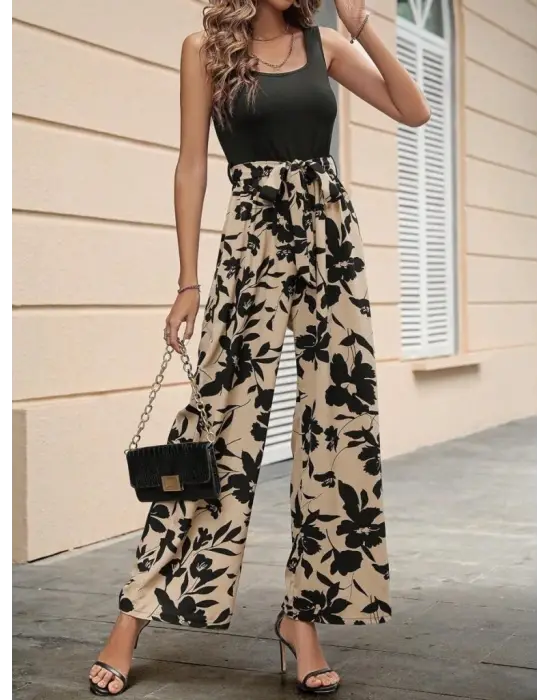 Kadın Askılı Yuvarlak Yaka Beli Kuşaklı üst Viskon Alt Dalgıç Tulum