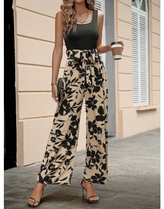 Kadın Askılı Yuvarlak Yaka Beli Kuşaklı üst Viskon Alt Dalgıç Tulum