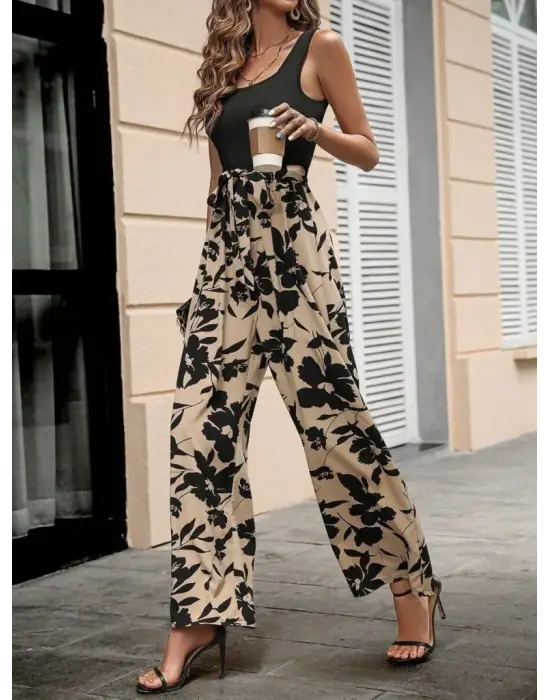 Kadın Askılı Yuvarlak Yaka Beli Kuşaklı üst Viskon Alt Dalgıç Tulum