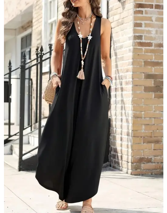 Omarı Salaş Uzun Askılı Kadın Viskon Tulum