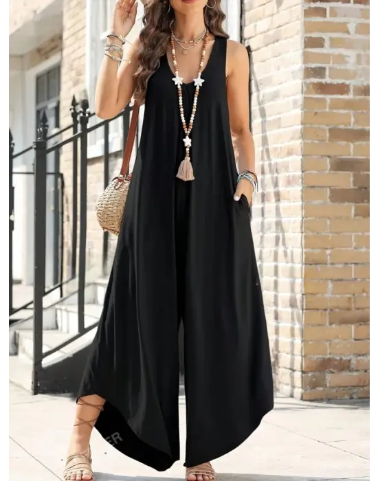 Omarı Salaş Uzun Askılı Kadın Viskon Tulum