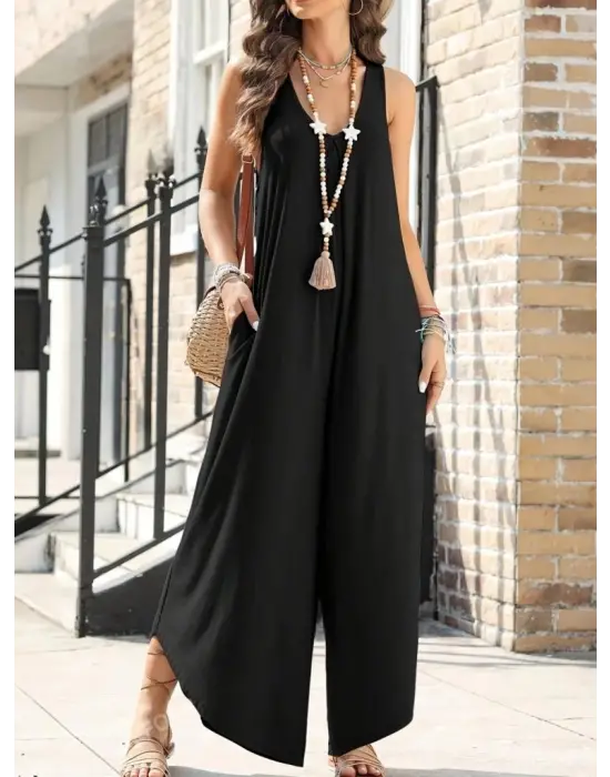 Omarı Salaş Uzun Askılı Kadın Viskon Tulum