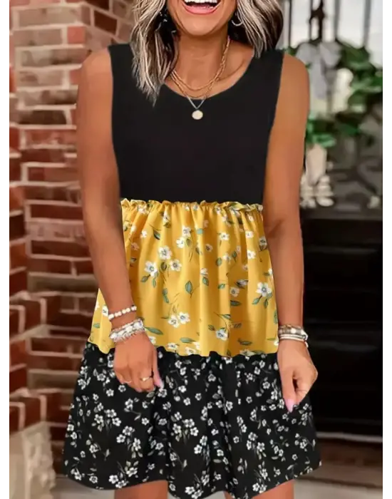 Omarı Çiçek Desenli Salaş Kadın Elbise