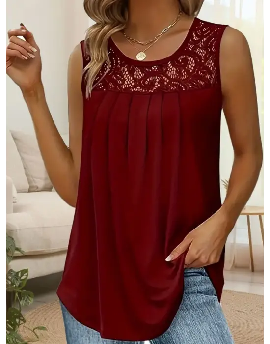 Kadın Askılı Yuvarlak Yaka Dantel Detaylı Viskon Bluz