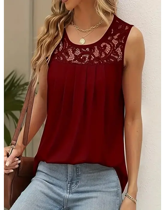 Kadın Askılı Yuvarlak Yaka Dantel Detaylı Viskon Bluz