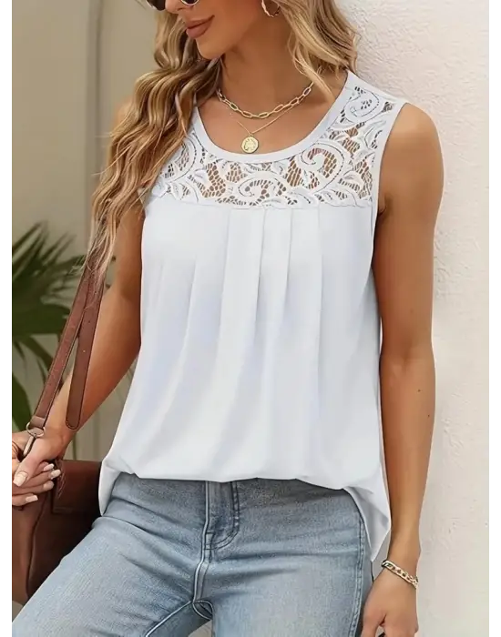 Kadın Askılı Yuvarlak Yaka Dantel Detaylı Viskon Bluz