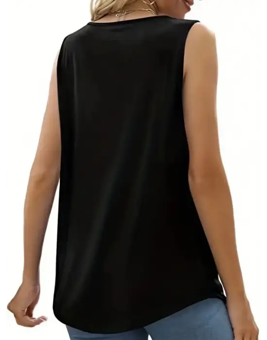 Omarı Yuvarlak Yaka Dantel Detaylı Kadın Askılı Viskon Bluz