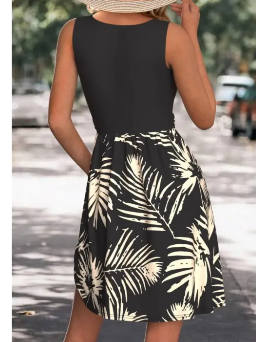 Omarı Yuvarlak Yaka Düğmeli Kadın Elbise