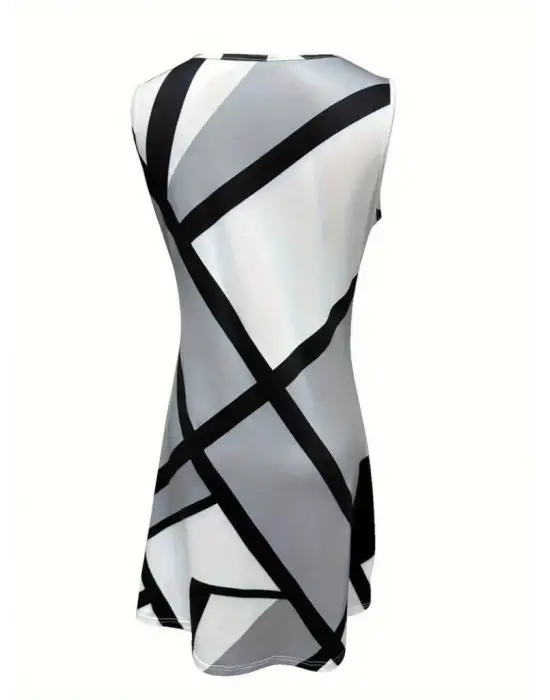 Kadın Askılı Yuvarlak Yaka Geometrik Desenli Kısa Süprem Elbise