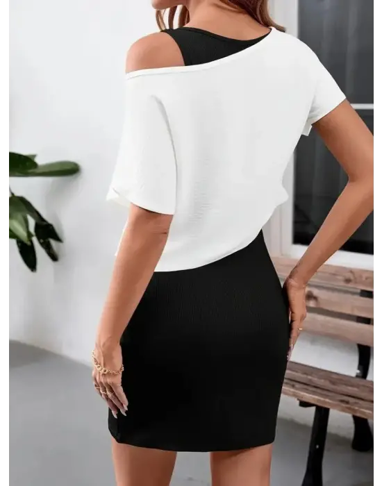 Kadın Askılı Yuvarlak Yaka Kısa Kaşkorse Elbise Ve Viskon Bluz Ikili Takım