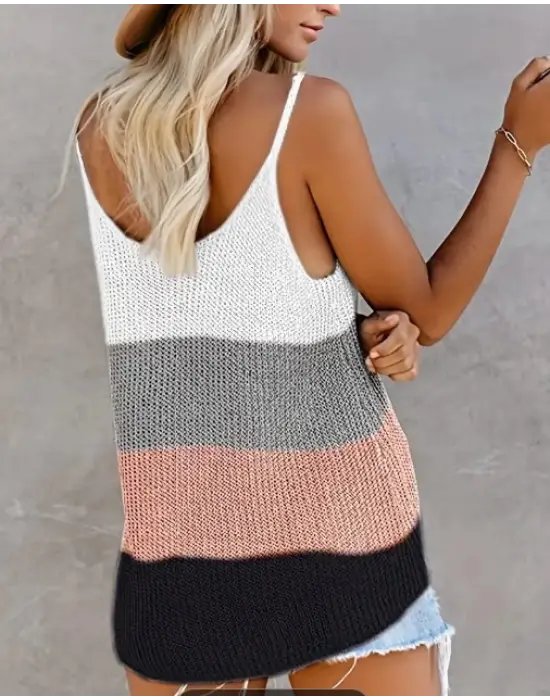 Omarı Salaş Yuvarlak Yaka Kadın Askılı Triko Bluz