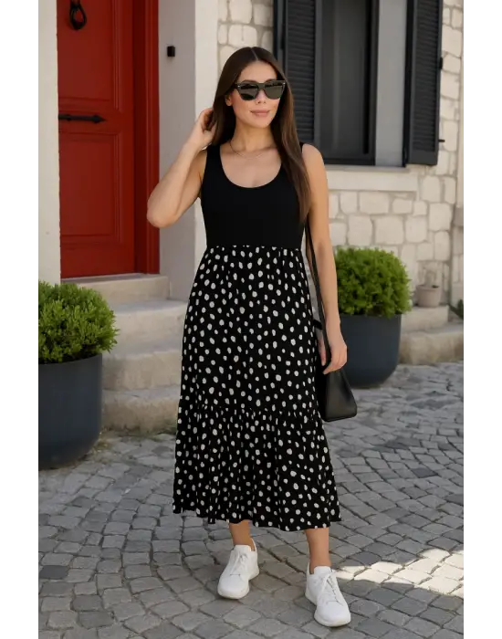 Kadın Askılı Yuvarlak Yaka üst Viskon Alt Desenli Bürümcük Elbise