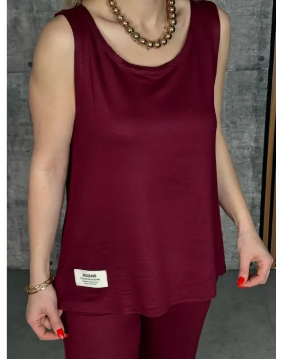 Kadın Askılı Yuvarlak Yaka Viskon Iki Iplik Bluz Ve Eşofman Altı Ikili Takım