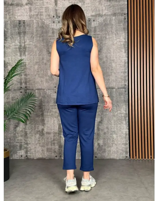 Kadın Askılı Yuvarlak Yaka Viskon Iki Iplik Bluz Ve Eşofman Altı Ikili Takım