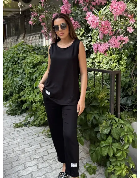 Kadın Askılı Yuvarlak Yaka Viskon Iki Iplik Bluz Ve Eşofman Altı Ikili Takım