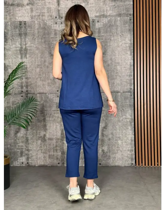 Kadın Askılı Yuvarlak Yaka Viskon Iki Iplik Bluz Ve Eşofman Altı Ikili Takım