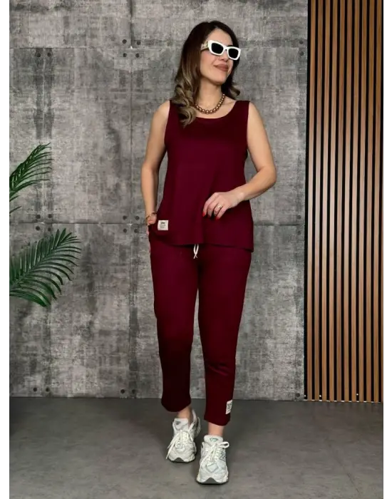 Kadın Askılı Yuvarlak Yaka Viskon Iki Iplik Bluz Ve Eşofman Altı Ikili Takım