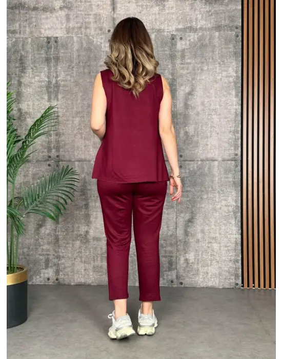 Kadın Askılı Yuvarlak Yaka Viskon Iki Iplik Bluz Ve Eşofman Altı Ikili Takım