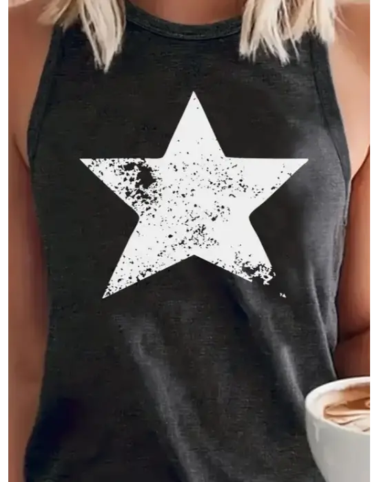 Kadın Askılı Yuvarlak Yaka Yıldız Desenli Süprem Bluz