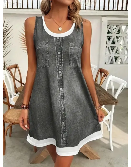 Omarı Şık Askılı Kot Görünümlü Elbise