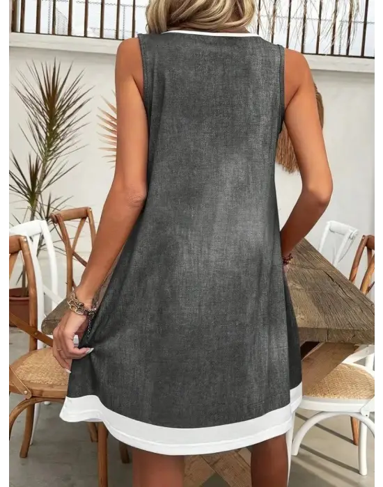 Omarı Şık Askılı Kot Görünümlü Elbise