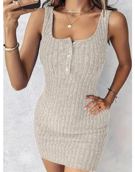 Kadın Askılı Yuvarlak Yakalı önü Düğmeli şardonlu Kaşkorse Mini Elbise Ve Kısa Ceket