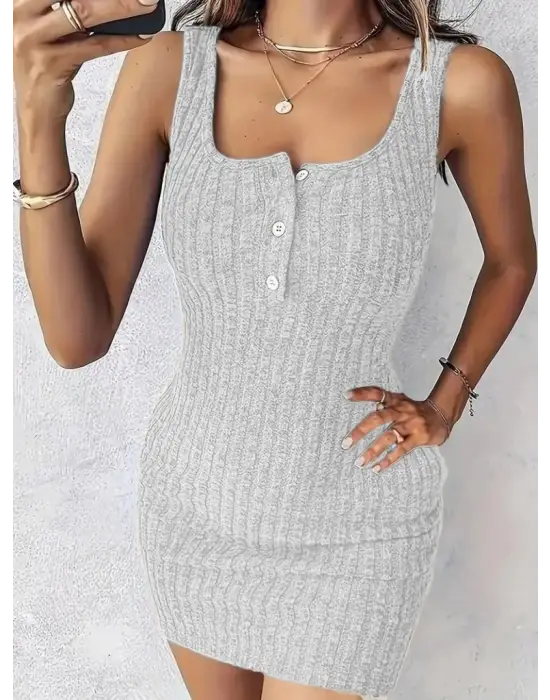 Kadın Askılı Yuvarlak Yakalı önü Düğmeli şardonlu Kaşkorse Mini Elbise Ve Kısa Ceket