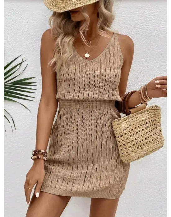 Kadın Askılı Yuvarlak Yakalı Triko Elbise