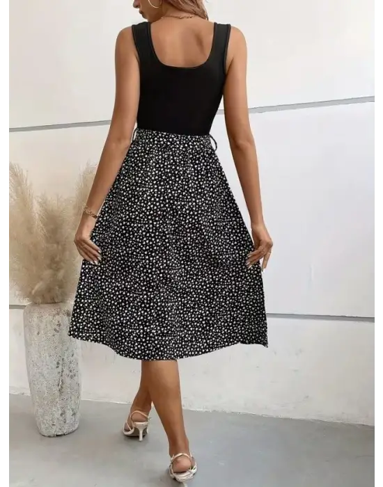 Kadın Askılı Yuvarlak Yakalı üst Viskon Alt Süprem Kısa Elbise