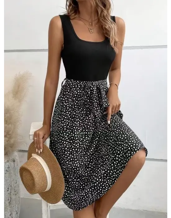 Kadın Askılı Yuvarlak Yakalı üst Viskon Alt Süprem Kısa Elbise