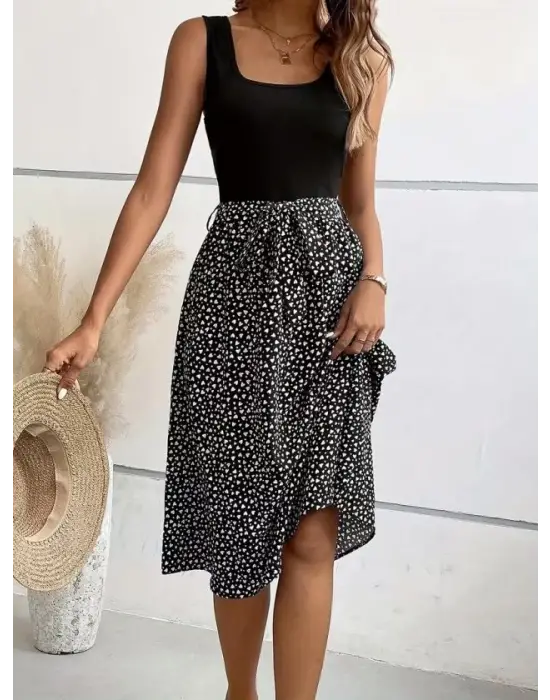 Kadın Askılı Yuvarlak Yakalı üst Viskon Alt Süprem Kısa Elbise